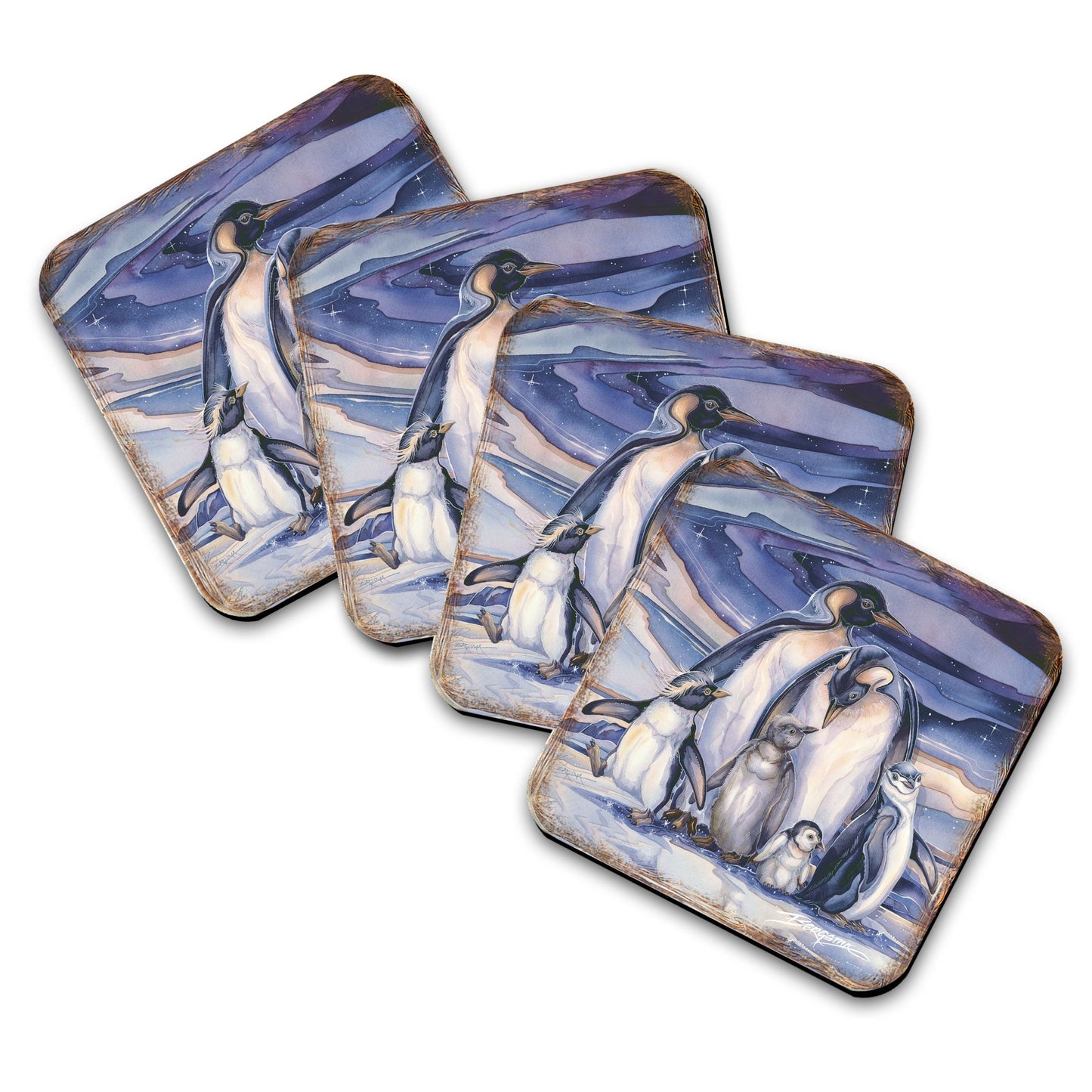 Penguin Family Wooden Cork Coasters Gift Set of 4 by J. Bergsma - Wildlife Decor - 8199472C-S4-S4 (Copy)-4