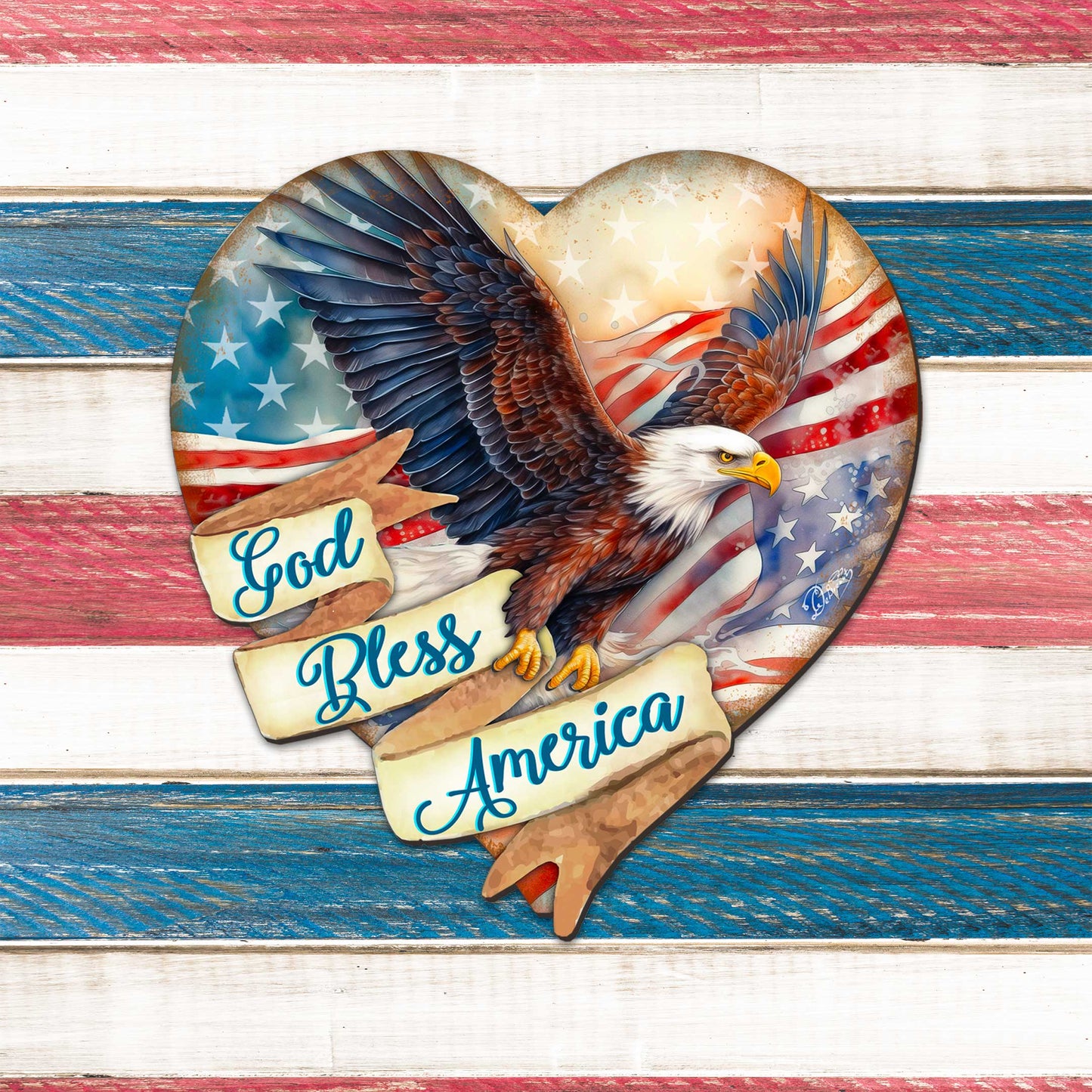 God Bless America Patriotic Eagle Heart Decorative Holiday Door Decor by G. DeBrekht - American Christmas Decor - 8652789H-3