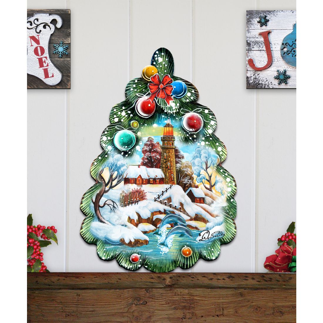 Lighthouse Tree Christmas Door Decor by G. DeBrekht - Coastal Holiday Decor - 8119185H-3