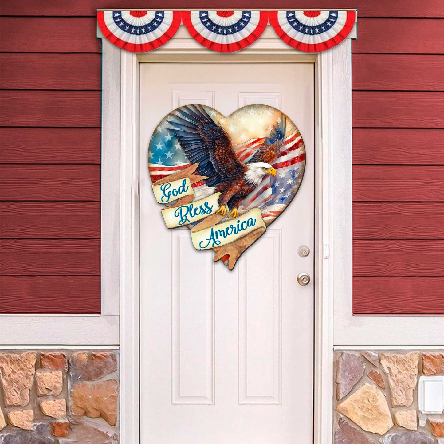 God Bless America Patriotic Eagle Heart Decorative Holiday Door Decor by G. DeBrekht - American Christmas Decor - 8652789H-1