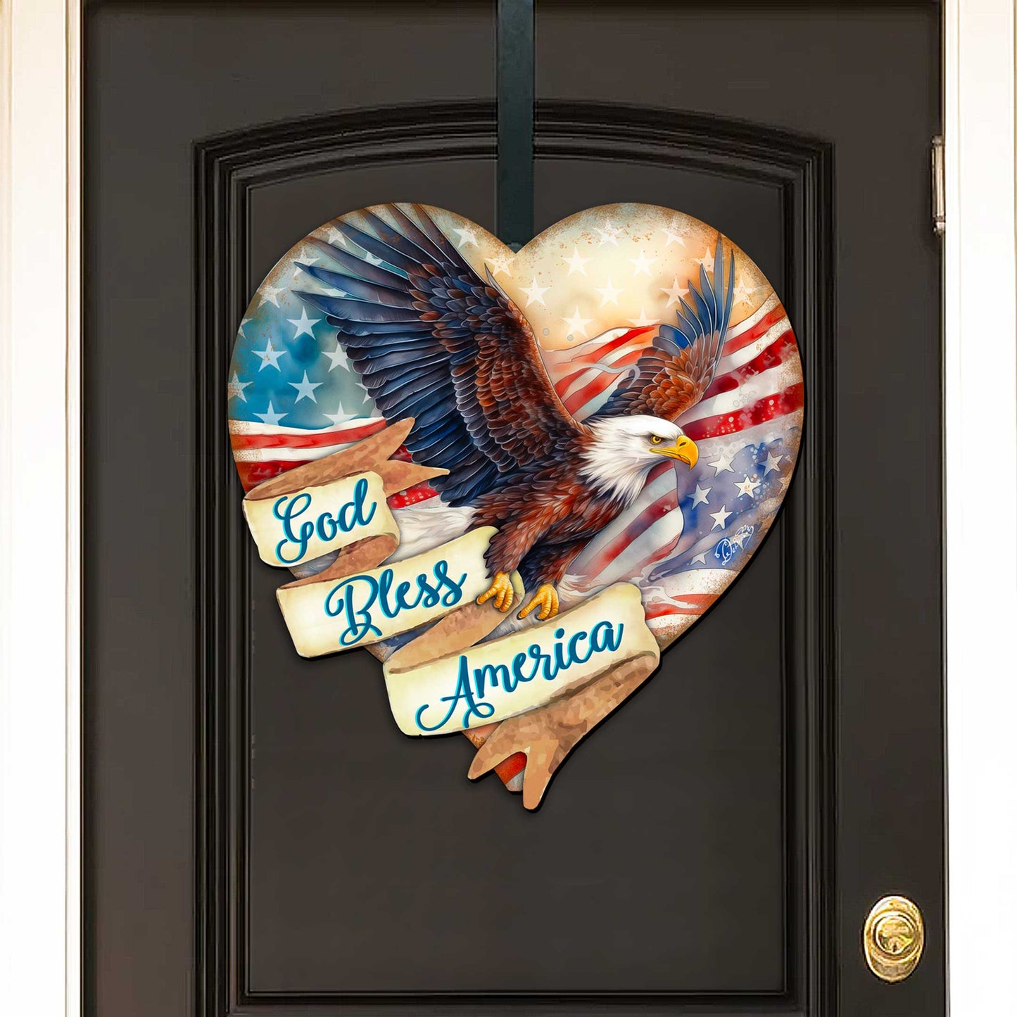 God Bless America Patriotic Eagle Heart Decorative Holiday Door Decor by G. DeBrekht - American Christmas Decor - 8652789H-4