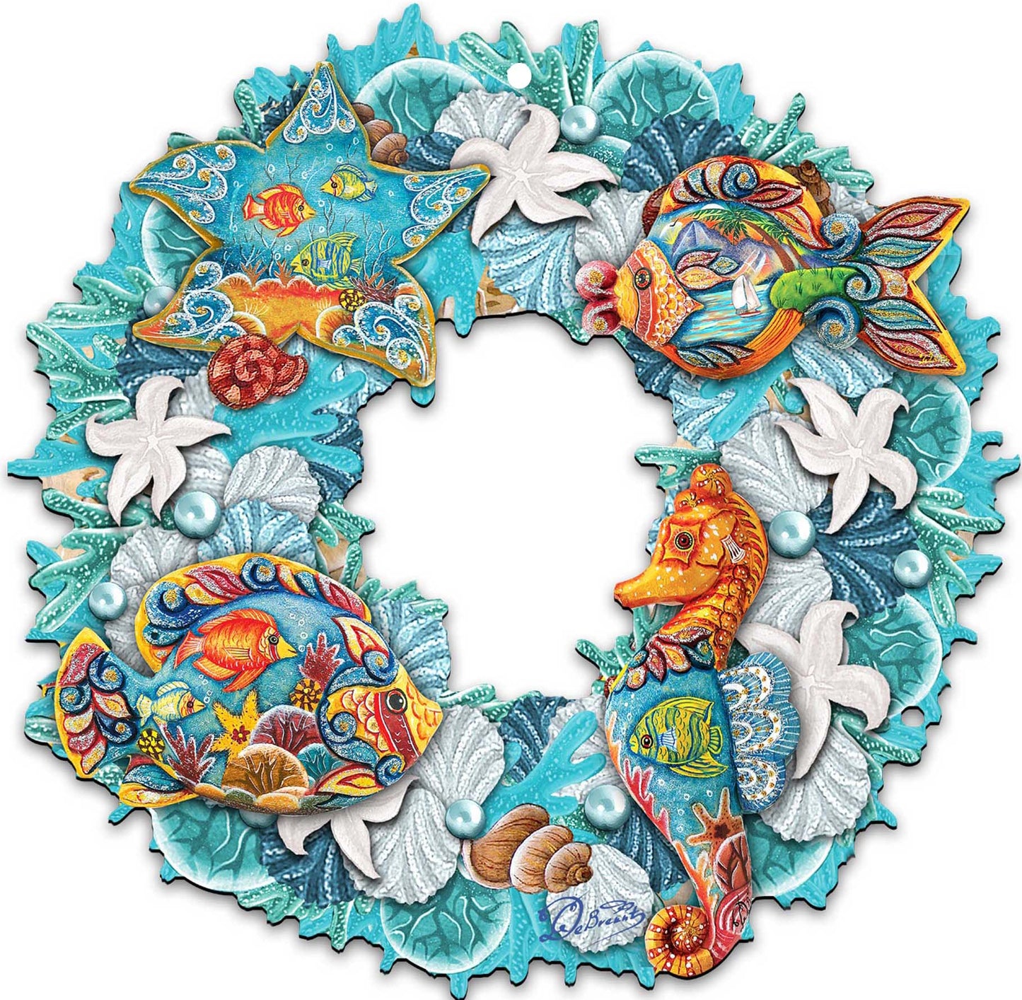Coastal Sea Creatures Holiday Door Wreath by G. DeBrekht - Coastal Holiday Decor - 8185306-3H-4