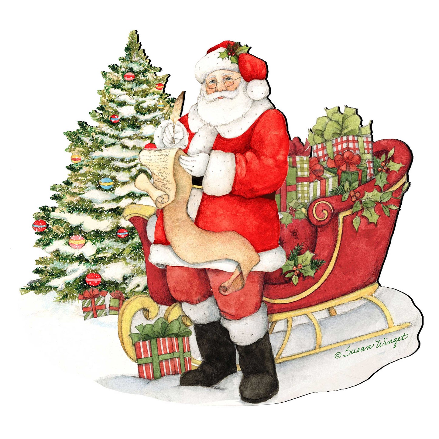 Christmas Wishlist Santa Door Decor by Susan Winget - Christmas Santa Snowman Decor - 8471101H-SW-4