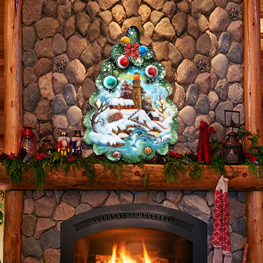 Lighthouse Tree Christmas Door Decor by G. DeBrekht - Coastal Holiday Decor - 8119185H-1
