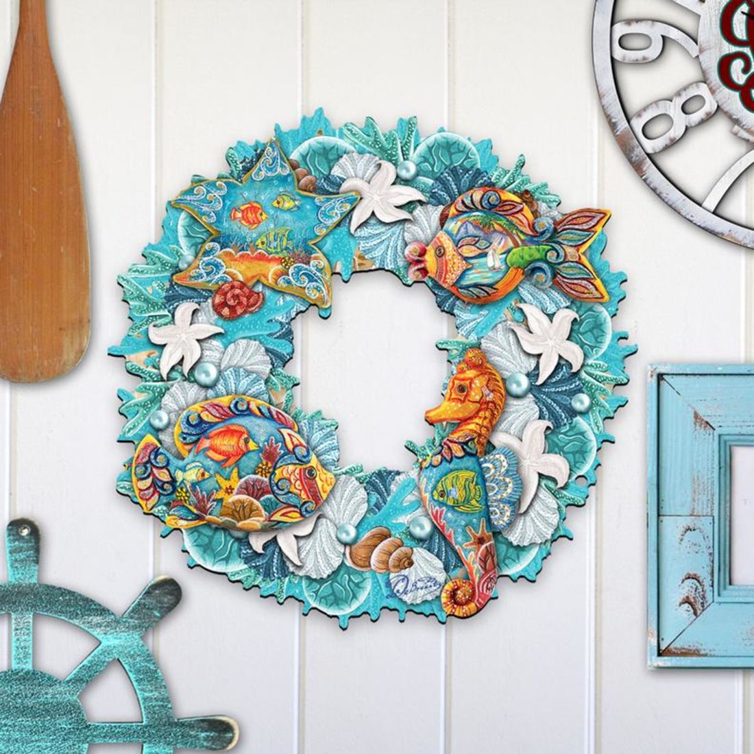 Coastal Sea Creatures Holiday Door Wreath by G. DeBrekht - Coastal Holiday Decor - 8185306-3H-2