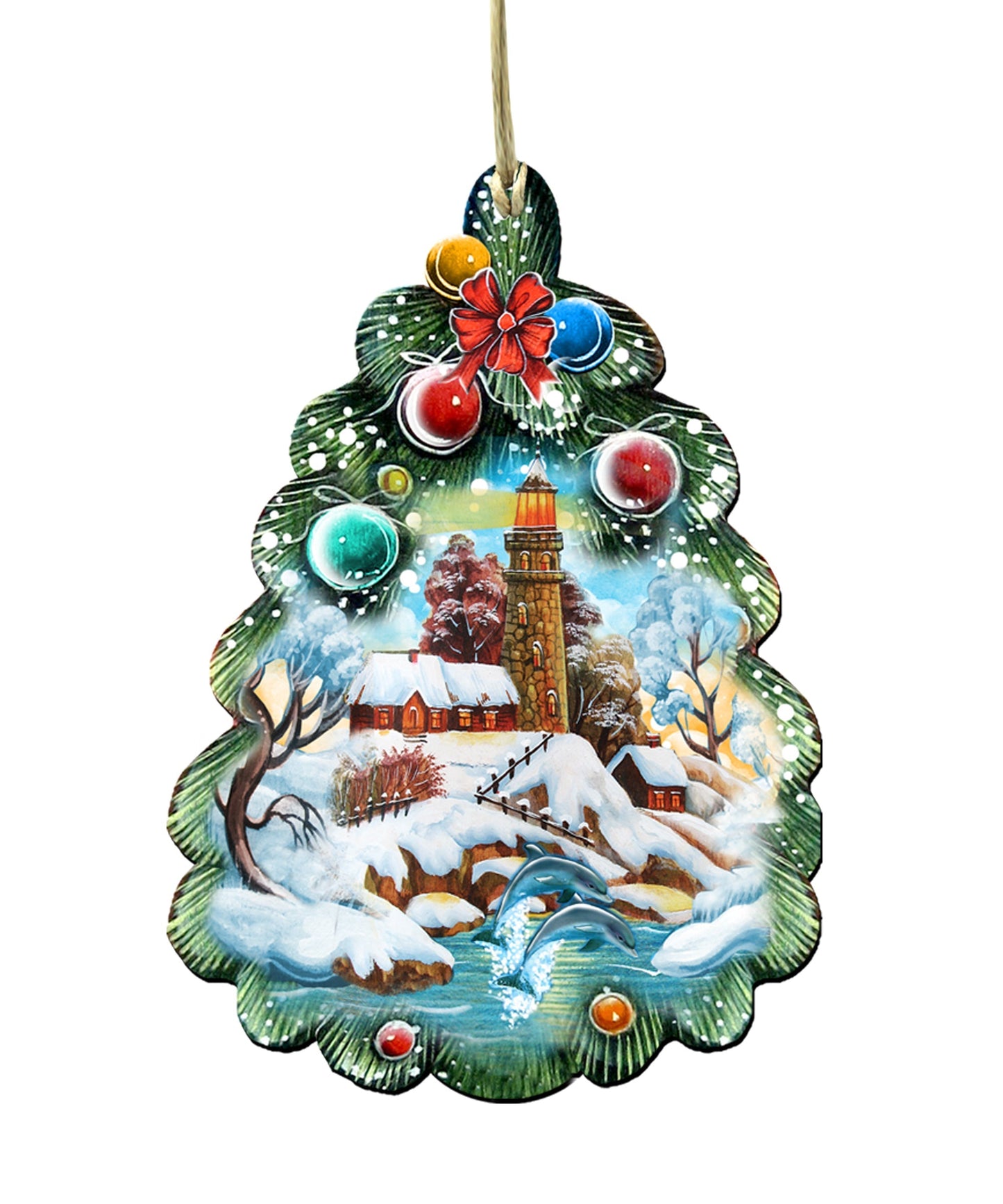 Lighthouse Tree Christmas Door Decor by G. DeBrekht - Coastal Holiday Decor - 8119185H-4