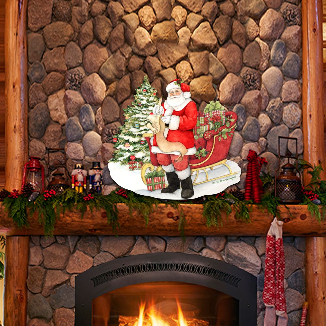 Christmas Wishlist Santa Door Decor by Susan Winget - Christmas Santa Snowman Decor - 8471101H-SW-1
