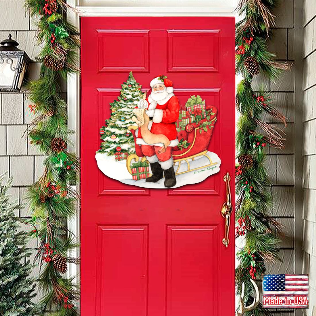 Christmas Wishlist Santa Door Decor by Susan Winget - Christmas Santa Snowman Decor - 8471101H-SW-2