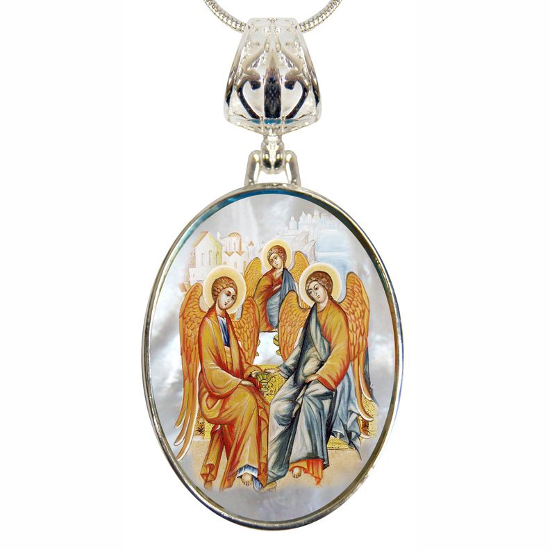 Old Testament Trinity Silver Plated Mother of Pearl Necklace Jewelry - 43015-0