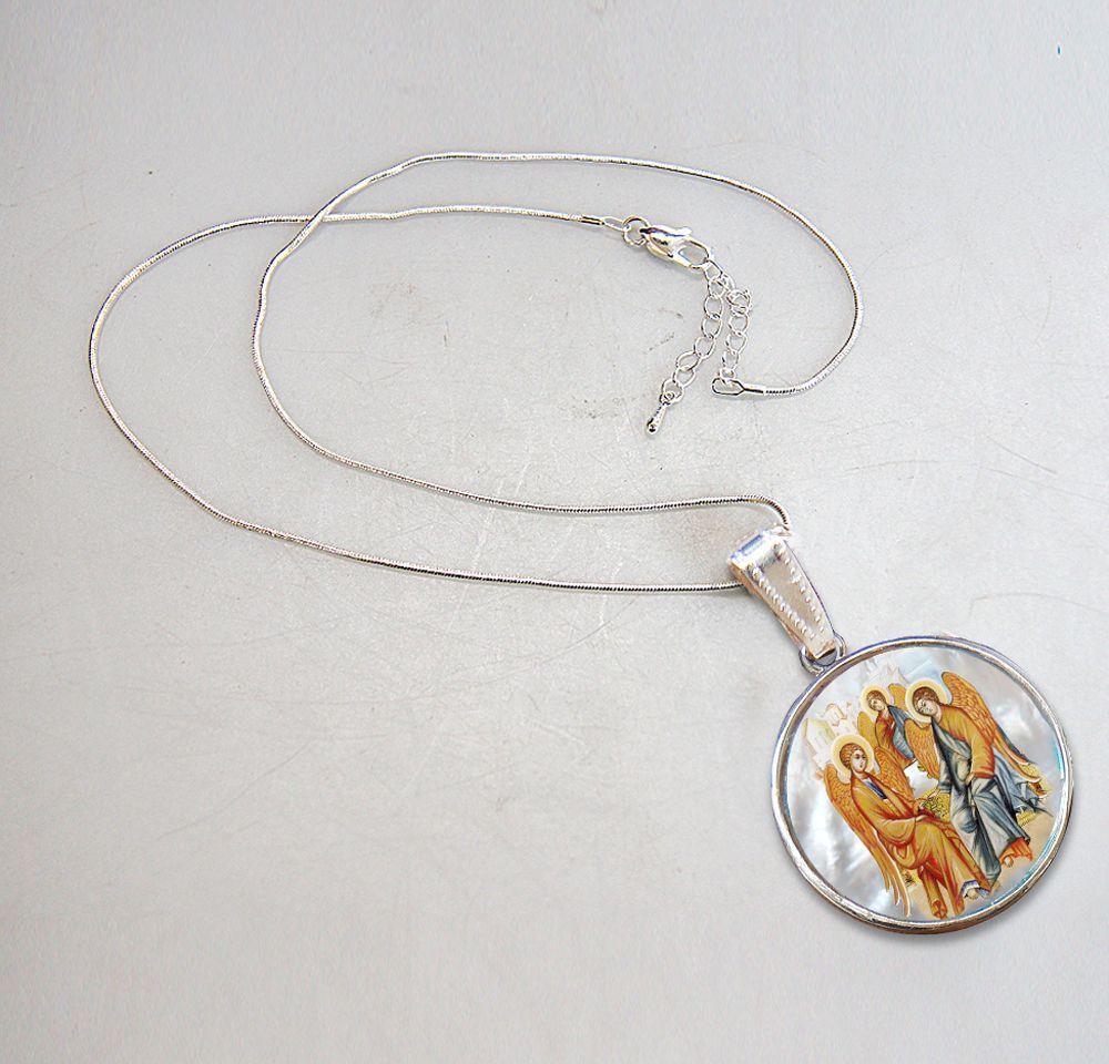 Old Testament Trinity Silver Plated Mother of Pearl Necklace Jewelry - 43015-2