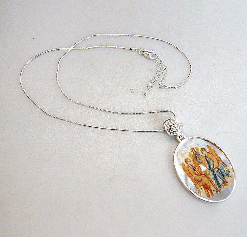 Old Testament Trinity Silver Plated Mother of Pearl Necklace Jewelry - 43015-3