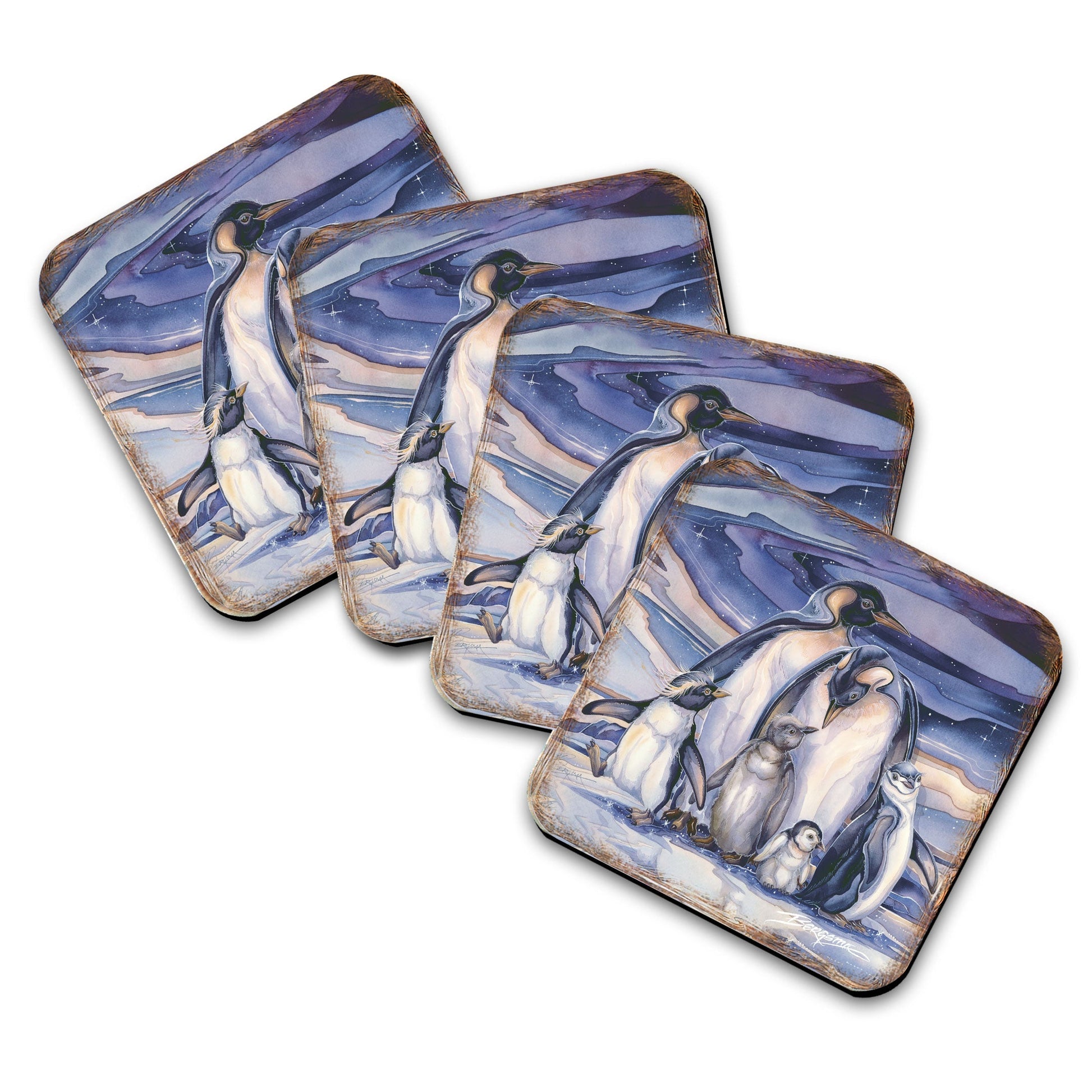 Penguin Family Wooden Cork Coasters Gift Set of 4 by J. Bergsma - Wildlife Decor  - 8199472C-S4-S4 (Copy)-4