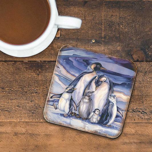 Penguin Family Wooden Cork Coasters Gift Set of 4 by J. Bergsma - Wildlife Decor  - 8199472C-S4-S4 (Copy)-0