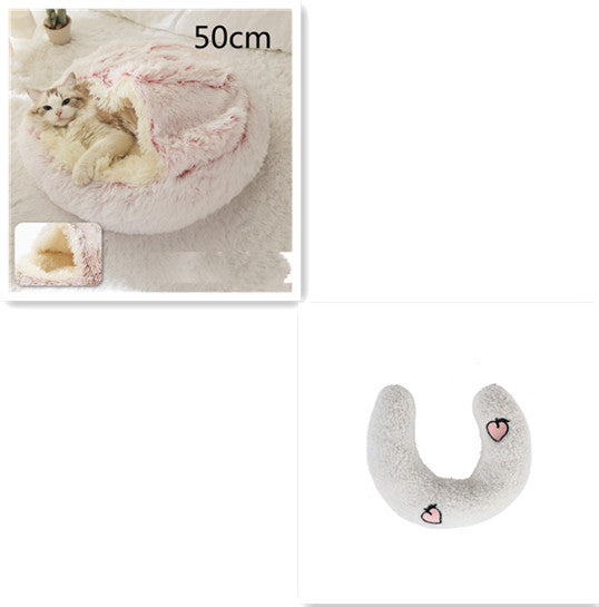 2 In 1 Dog And Cat Bed Pet Winter Bed Round Plush Warm Bed House Soft Long Plush Pets Bed Pet Products