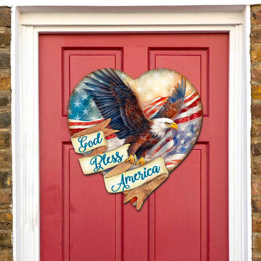 God Bless America Patriotic Eagle Heart Decorative Holiday Door Decor by G. DeBrekht - American Christmas Decor - 8652789H-0