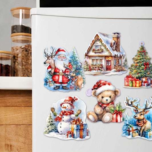 Christmas Is Here Decorative Wooden Magnets Set of 6 by G. Debrekht - Christmas Decor - 8090028G-S6-0