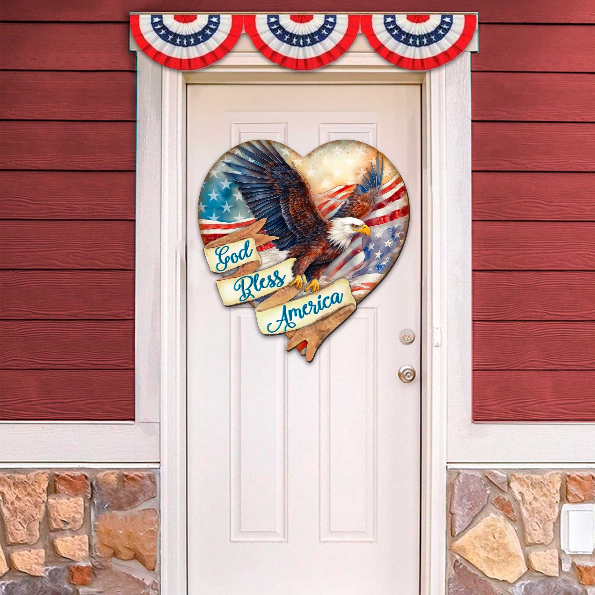 God Bless America Patriotic Eagle Heart Decorative Holiday Door Decor by G. DeBrekht - American Christmas Decor - 8652789H-1