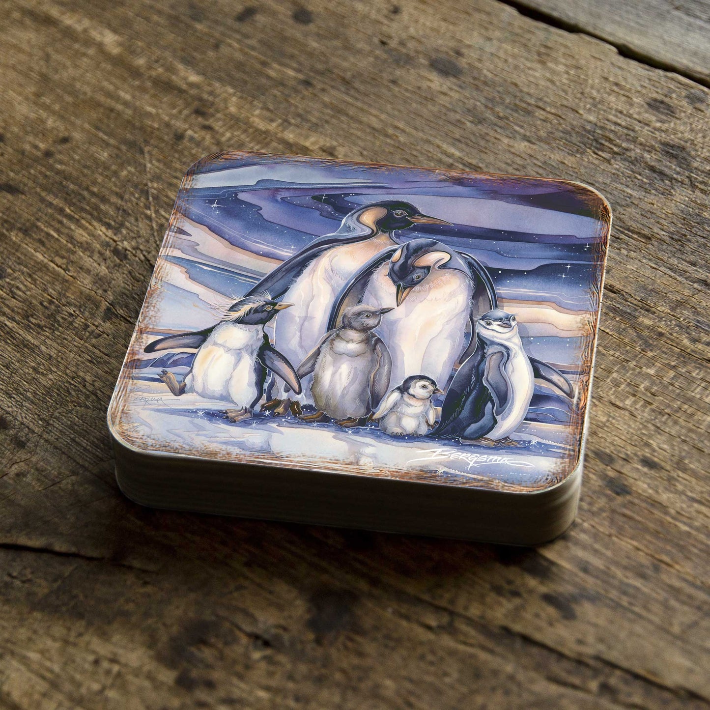 Penguin Family Wooden Cork Coasters Gift Set of 4 by J. Bergsma - Wildlife Decor  - 8199472C-S4-S4 (Copy)-1