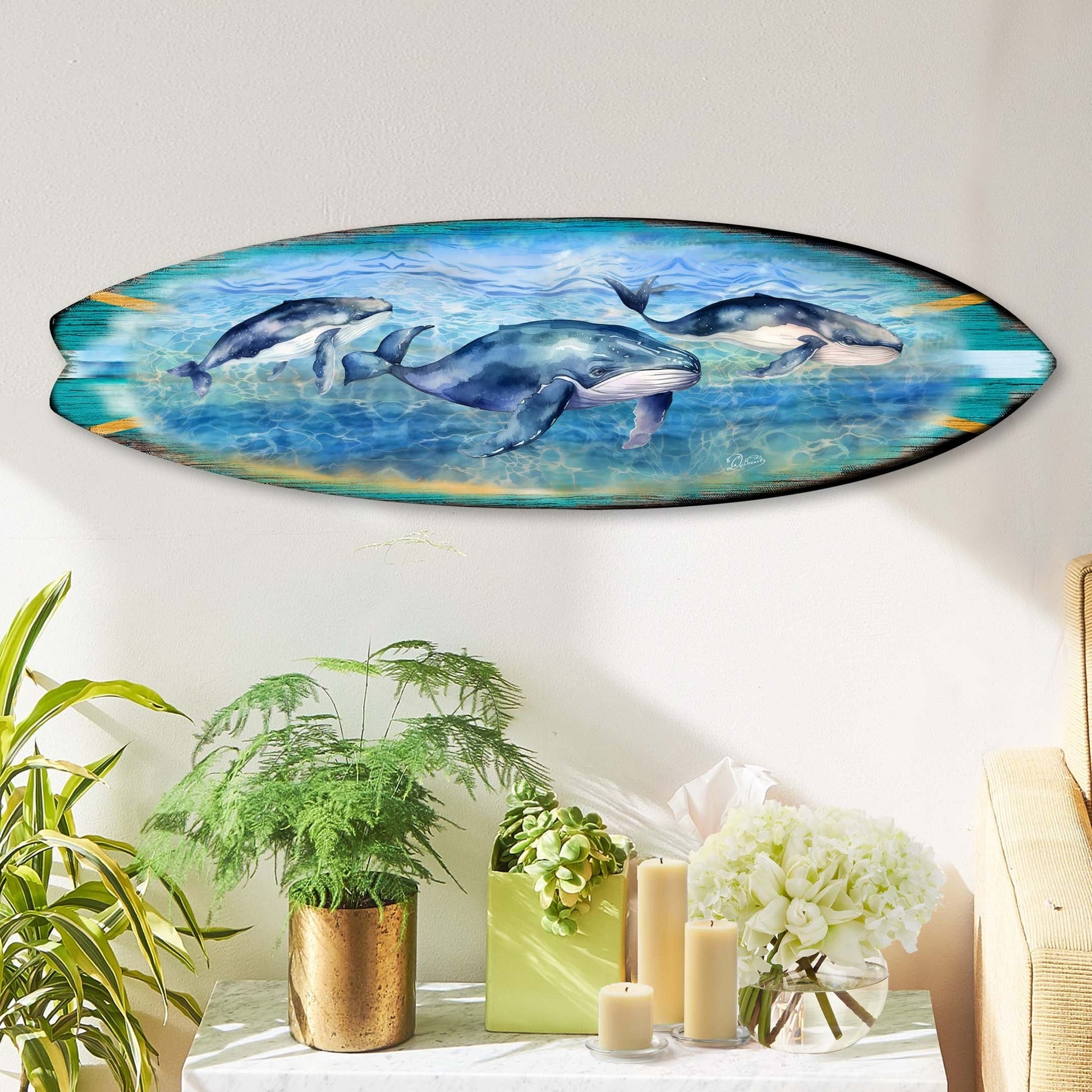 Whale's Harmony Surfboard Coastal Wall Art by G. DeBrekht - Coastal Holiday Decor - 8490114HS-1