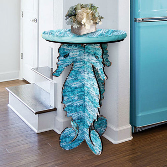 Seahorses Coastal Wooden Side Table Folded by G. DeBrekht - Coastal Sea-Life Decor - G99991-0