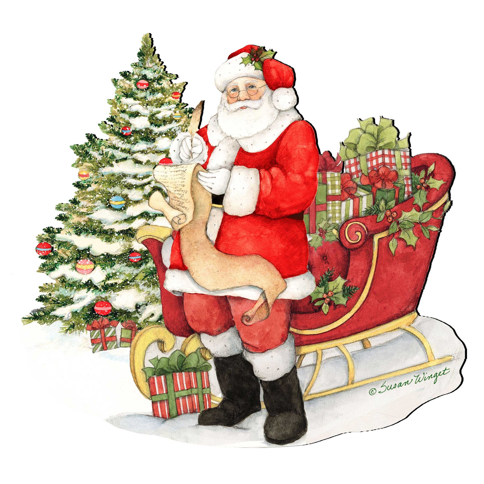 Christmas Wishlist Santa Door Decor by Susan Winget - Christmas Santa Snowman Decor - 8471101H-SW-4