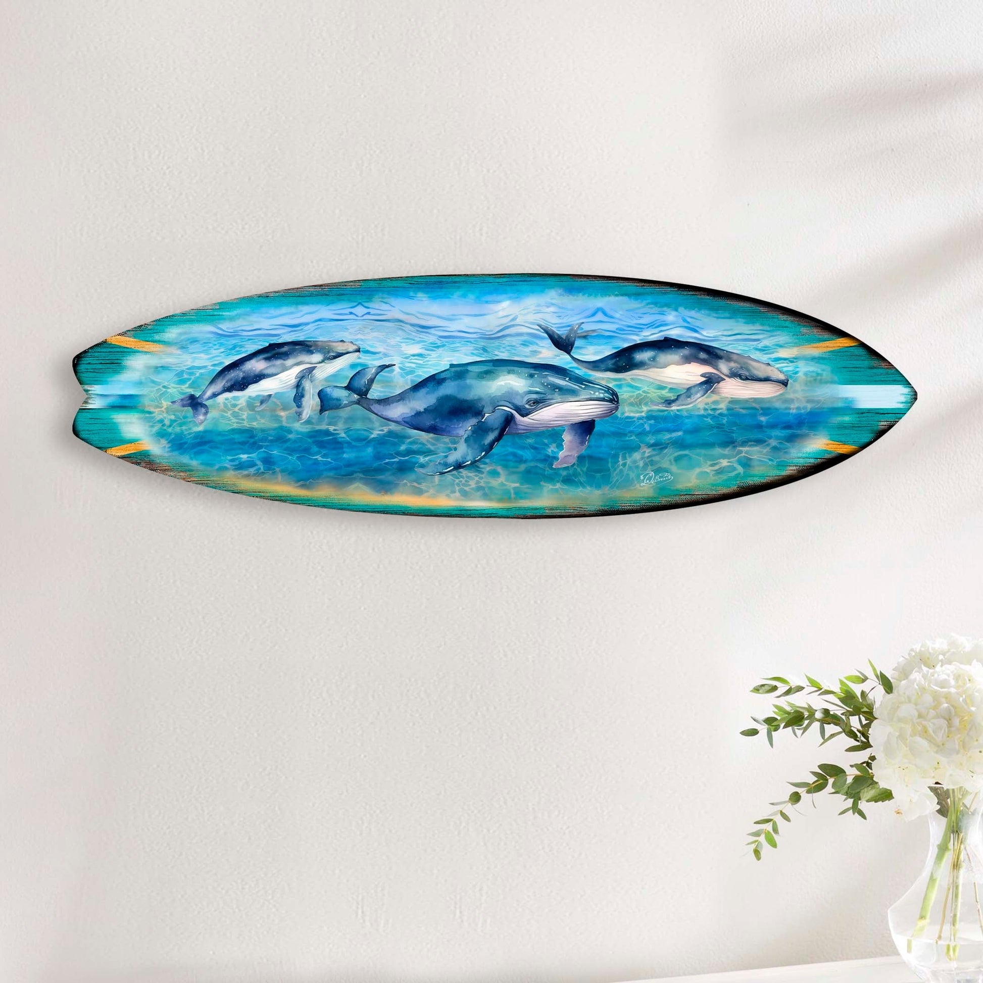 Whale's Harmony Surfboard Coastal Wall Art by G. DeBrekht - Coastal Holiday Decor - 8490114HS-2