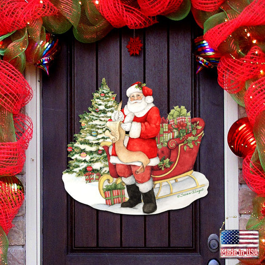 Christmas Wishlist Santa Door Decor by Susan Winget - Christmas Santa Snowman Decor - 8471101H-SW-0