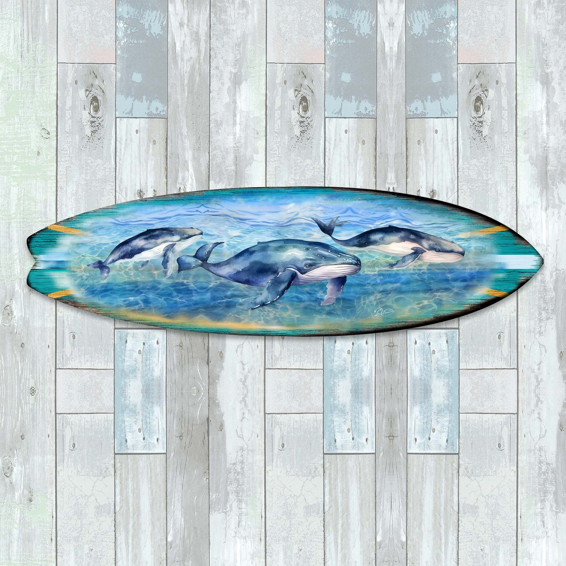 Whale's Harmony Surfboard Coastal Wall Art by G. DeBrekht - Coastal Holiday Decor - 8490114HS-3